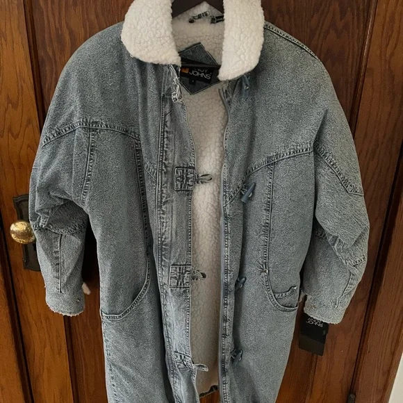 NWT Vintage Acid Wash Denim Jacket Fleece Lined Jean Anorak 80s Andy Johns - Picture 1 of 12